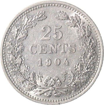 Nederland. Wilhelmina. 25 Cent 1904 KWALITEIT (Zonder