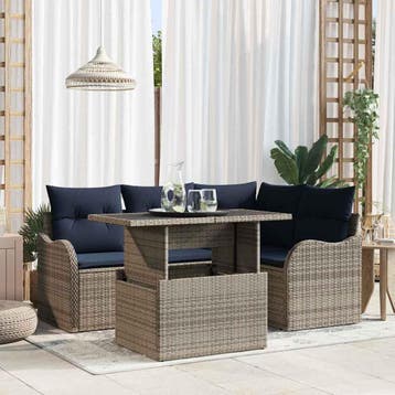 vidaXL Buiten eetset 5 st Grijs Poly riet, Tuin en Terras, Tuinsets en Loungesets, Verzenden, Nieuw, Rotan, 5 zitplaatsen