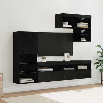 vidaXL TV Wandmeubels 6 st Zwart Eiken Bewerkt hout, Minder dan 50 cm, Verzenden, Nieuw, Minder dan 100 cm