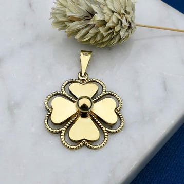 Gouden hanger van een klavertje vier (Hanger of bedel), Ophalen of Verzenden, Gebruikt, Goud, Overige merken