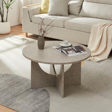 Salontafel Rindal rond betonkleurig licht 80x41,5 cm [en.cas, Huis en Inrichting, Tafels | Salontafels, Verzenden, Nieuw