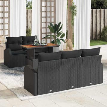 vidaXL Tuin Sofa Set met kussen 6 pcs Zwart, Verzenden, Nieuw, Rotan, 6 zitplaatsen