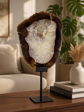 Rare XXL Quality agate slice on stand - 2.5KG Gepolijste -, Verzamelen