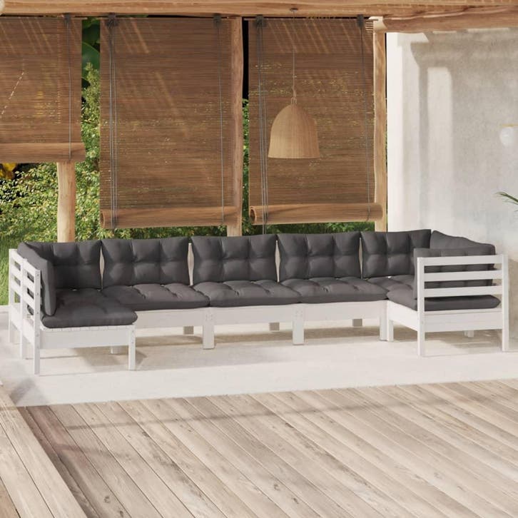 vidaXL 7-delige Loungeset met kussens grenenhout wit, Tuin en Terras, Tuinsets en Loungesets, Loungeset, Nieuw, 7 zitplaatsen