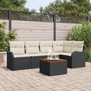 vidaXL Tuinbankenset 6 st Zwart poly rattan, Verzenden, Nieuw, 6 zitplaatsen