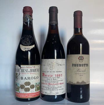1982 Coste di Rose, 1955 Marchesi di Barolo & 1986 Prunotto, Verzamelen, Nieuw