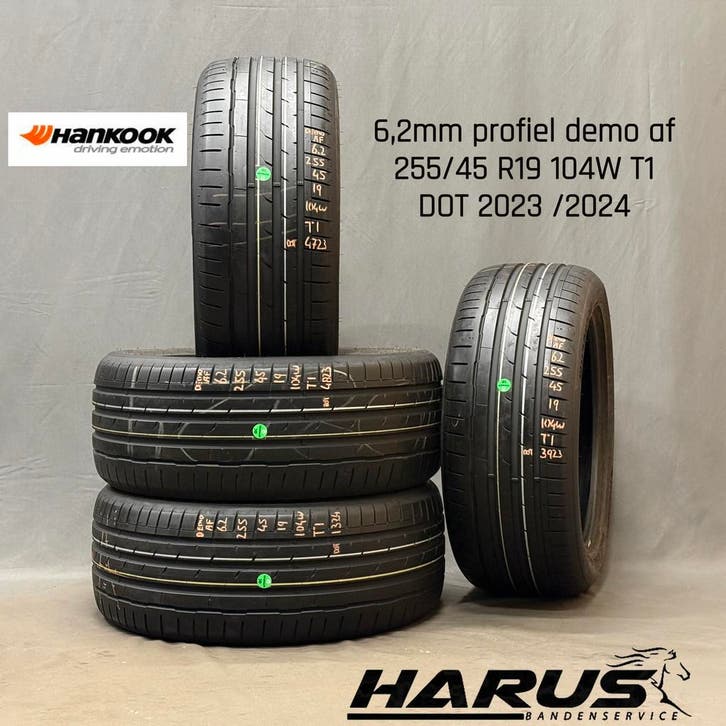 255/45/19 104W T1 Hankook zomerbanden 6,2mm profiel 4X, Auto-onderdelen, Banden en Velgen, 19 inch, Erkend duurzaam, Zomerbanden