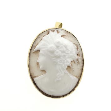 Gouden broche/hanger met camee (Hanger of bedel), Ophalen of Verzenden, Gebruikt, Goud, Overige merken