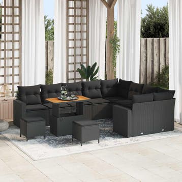 vidaXL Tuinbankenset 13 st 10-Aantal zitplaatsen Zwart poly, Verzenden, Nieuw, 3 zitplaatsen