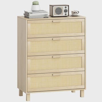Ladekast 4 Lades met Rotan Fronten - Licht Hout MDF - 80x40x, Verzenden, Nieuw