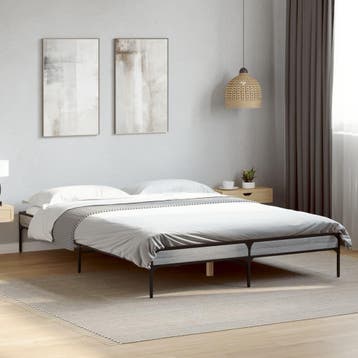 vidaXL Bedframe bewerkt hout metaal grijs sonoma eiken, Verzenden, Overige maten, 200 cm, Metaal