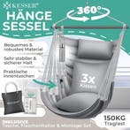 Hangstoel - Binnen & Buiten - Hangschommel - Tot 150kg - Gri, Verzenden, Zo goed als nieuw