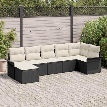 vidaXL Tuin Sofa Set 7 st Zwart poly rattan, Verzenden, Nieuw, 7 zitplaatsen