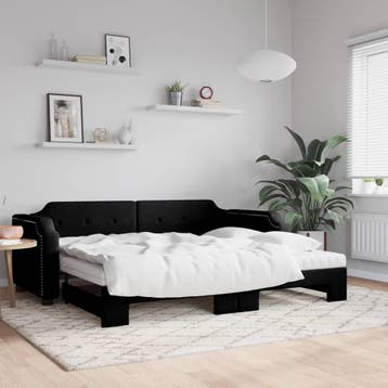 vidaXL Slaapbank met onderschuifbed en matrassen 100x200 cm, Huis en Inrichting, Slaapkamer | Bedden, 100 cm, Eenpersoons, Verzenden