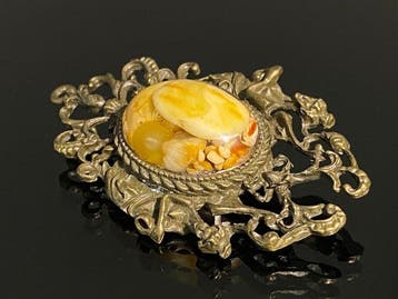 Vintage Baltisch Amber Broche - Gevangen Arctische Zon -