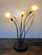 Lamp - Gebloemde look met amberkleurige glas tafellamp -