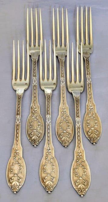 Robert Linzeler - Tafelservies (6) - .950 zilver, Vermeille, Antiek en Kunst