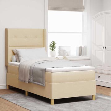 vidaXL Boxspringbed met LED-stripverlichting Crème 90 x 190, Huis en Inrichting, Verzenden, Nieuw, Crème, Stof