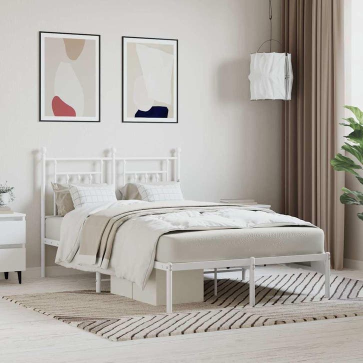 vidaXL Bedframe met hoofdbord metaal wit 120x200 cm, Huis en Inrichting, Slaapkamer | Bedden, 120 cm, 200 cm, Wit, Twijfelaar