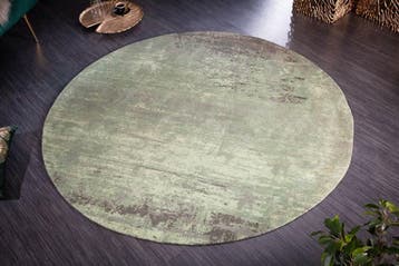 Vintage tapijt MODERN ART 150cm groen gewassen rond used, Ophalen of Verzenden, Nieuw