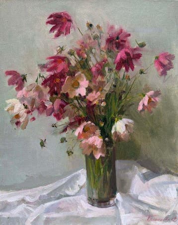 Svetlana Rodionova (1971) - Cosmos dans un Vase Transparent, Antiek en Kunst