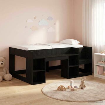 vidaXL Jeugd bedframe met opbergruimte Zwart eiken 80 x 160, Huis en Inrichting, Slaapkamer | Bedden, Verzenden, Nieuw, Zwart