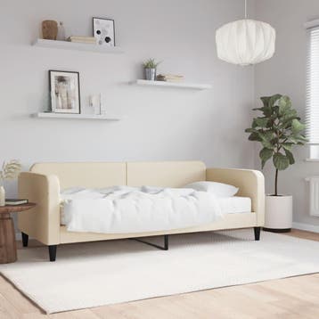 vidaXL Slaapbank met matras 100x200 cm stof crèmekleurig, 100 cm, Eenpersoons, Verzenden, Nieuw