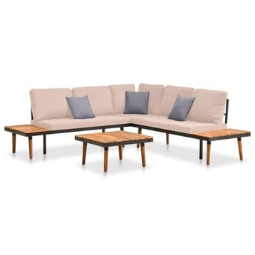 vidaXL 4-delige Loungeset met kussens massief acaciahout, Verzenden, Nieuw, Hardhout, Loungeset