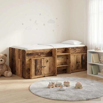 vidaXL Loft Bed Frame met Kast met opslag 3 st Oud hout, Verzenden, Nieuw, Bruin, Hout
