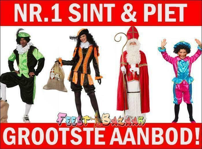 Pieten Pak Pietenpakken Pruik Kraag Muts Kousen Veren, Diversen, Sinterklaas, Nieuw, Ophalen of Verzenden
