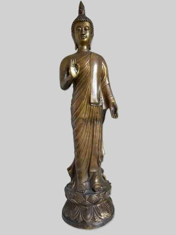 Antieke staande Bronzen Thaise Ayutthaya Maitreya Boeddha, Ophalen of Verzenden, Brons