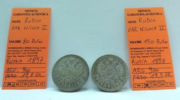 Rusland. Zar Nicola II. Lotto 2 monete in argento da 1 Rublo