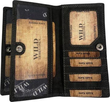 WILD  Portemonnee Dames Leer  Huishoudportemonnee  Harmonica, Overige merken, Verzenden, Zwart, Nieuw