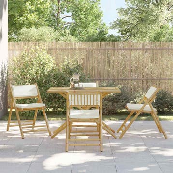 vidaXL 5-delige Bistroset inklapbaar met kussens bamboe, Verzenden, Nieuw, Hout
