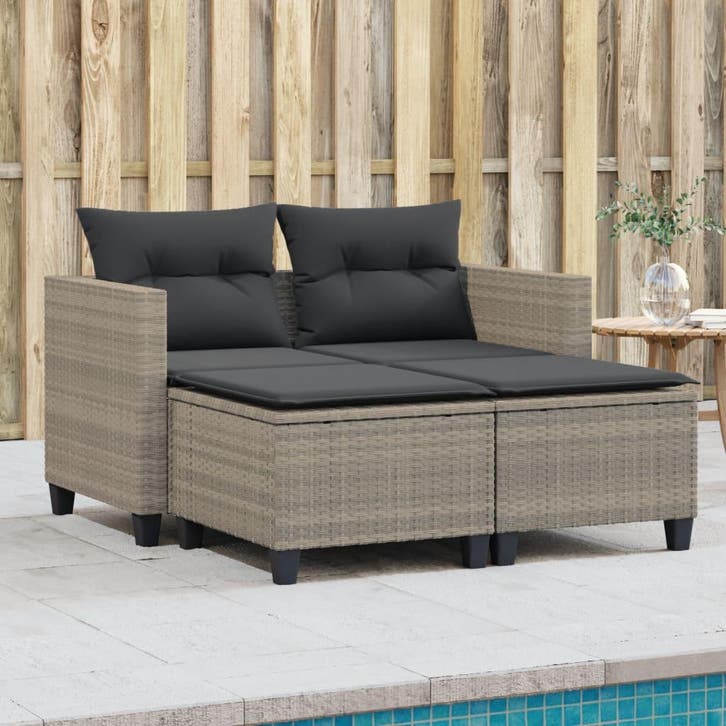 vidaXL Tuinbank 2-zits met voetenbanken poly rattan, Tuin en Terras, Tuinsets en Loungesets, Nieuw, Verzenden
