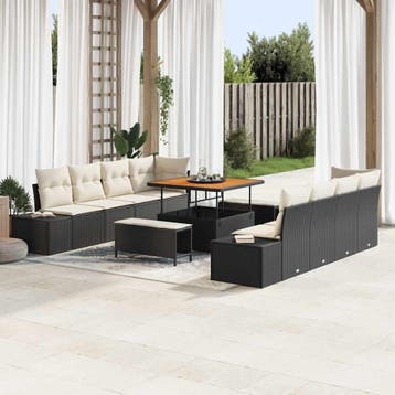 vidaXL Tuinbankenset Zwart Poly riet, Verzenden, Nieuw, Rotan
