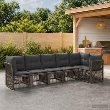vidaXL Tuinbankenset 6 st Grijs poly rattan, Verzenden, Nieuw, 6 zitplaatsen