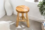 Massief houten kruk BALI 45cm natuurlijk rond teakhouten, Ophalen of Verzenden, Nieuw