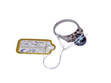 Veiling - Elegante Zilveren Ring met Donkere Akoya Parel, Nieuw
