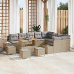 vidaXL Tuinbankenset met kussen 13 pcs Beige poly rattan, Verzenden, Nieuw, Rotan, 3 zitplaatsen