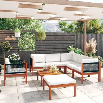 vidaXL 8-delige tuinloungeset met kussens crèmekleurig, Verzenden, Nieuw, Hardhout, Loungeset