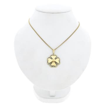 Gouden hanger van een klavertje vier (Hanger of bedel), Ophalen of Verzenden, Gebruikt, Goud, Overige merken