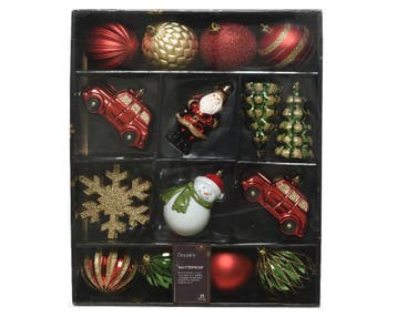 Kerstballen 8 cm rood groen goud mix onbreekbaar doos 25, Ophalen of Verzenden, Nieuw