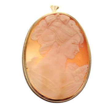 Antiek gouden broche/hanger met camee (Hanger of bedel), Ophalen of Verzenden, Gebruikt, Goud, Overige merken