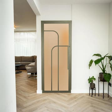 Stalen Binnendeur - Olijfgroen - 4 Vlaks rond - Matglas, Doe-het-zelf en Verbouw, Minder dan 80 cm, Binnendeur, Nieuw, Metaal