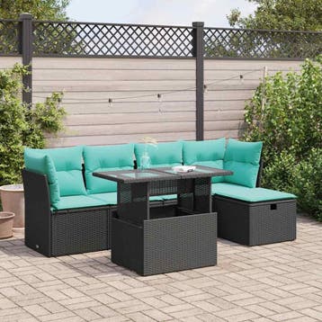 vidaXL 6-delige Loungeset met kussens poly rattan acacia, Verzenden, Nieuw, Loungeset