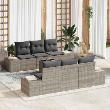 vidaXL Tuin Sofa Set 7 st Lichtgrijs poly rattan, Verzenden, Nieuw, Rotan, 7 zitplaatsen