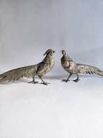 Couple de faisans en métal argenté - sculptuur, Figure,