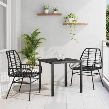 vidaXL Tuin eettafelset 3 pcs Zwart poly rattan, Verzenden, Nieuw, Rotan, 3 zitplaatsen