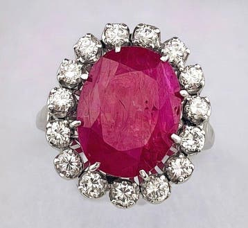 Ring - 18 karaat Witgoud Robijn - Diamant, Nieuw